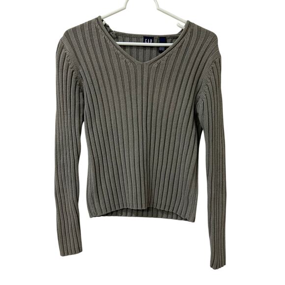 Gap Womens Size Medium Sage Green Chunky Knit Fitted Sweater Y2K Preppy Academia - Picture 1 of 3